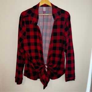Plaid Tie Front Cardigan